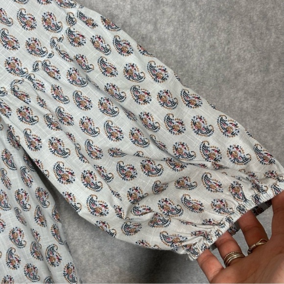 J. Jill Madeira Pintuck Paisley Blouse Puff Sleeve Top-Light Blue-Women Medium - Picture 5 of 8